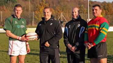 Matthew Campbell, Gethin Jenkins, Tom Shanklin & Rowland Phillips prior to the Welsh Charitables RFC fixture with the Welsh Deaf Rugby team